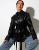 Belted Jacket in PU Black sold by Motel Rocks