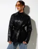 Belted Jacket in PU Black sold by Motel Rocks
