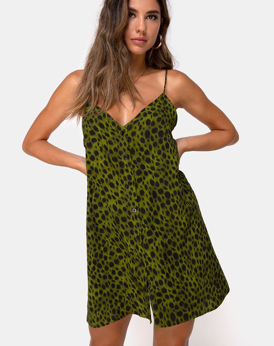 Sanna Slip Dress in Cheetah Khaki sold by Motel Rocks