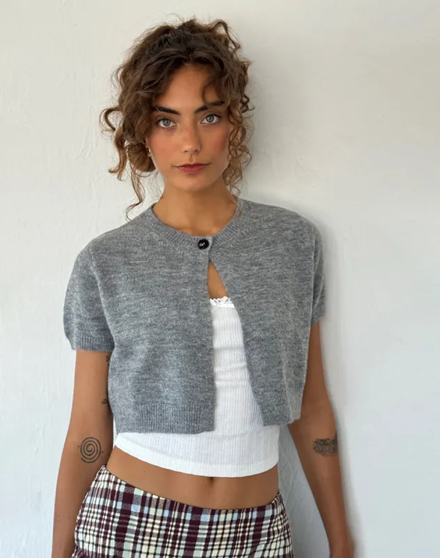 Arella Cropped Cardigan in Knit Grey sold by Motel Rocks