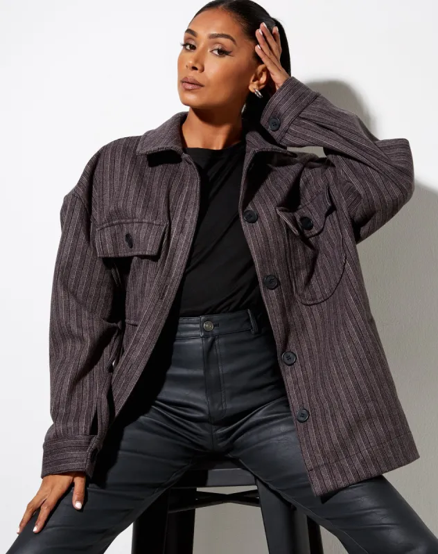 Marcel Shirt in Stripe Black and Grey sold by Motel Rocks