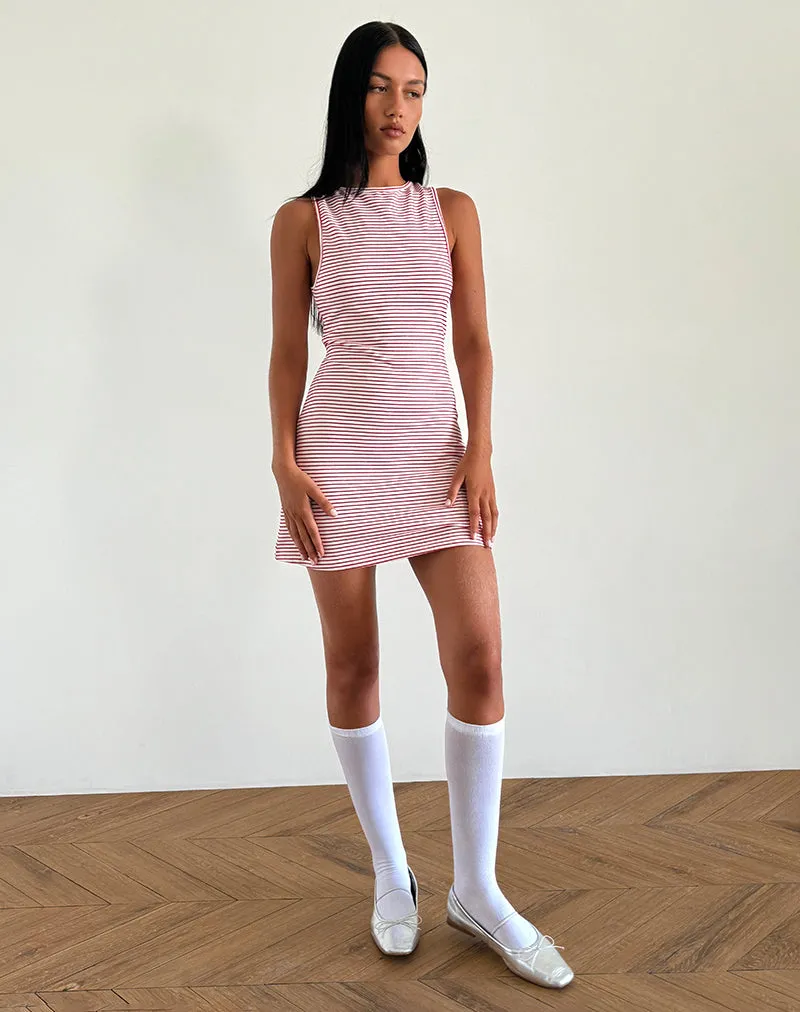 Muzuki Jersey Mini Dress in Red and White Stripe sold by Motel Rocks product image thumbnail 3