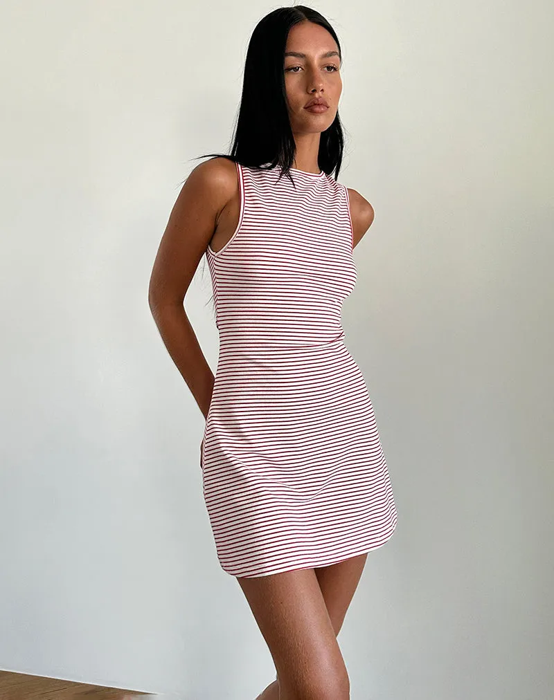 Muzuki Jersey Mini Dress in Red and White Stripe sold by Motel Rocks product image thumbnail 2