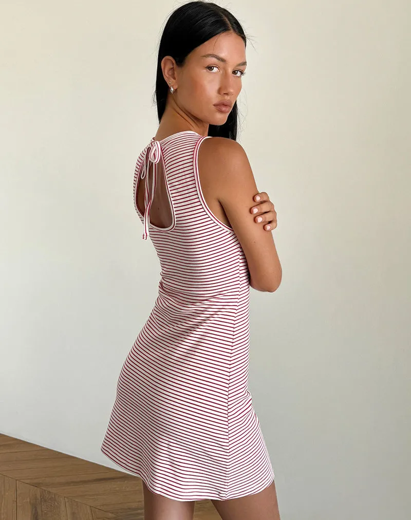 Muzuki Jersey Mini Dress in Red and White Stripe sold by Motel Rocks