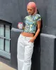Surtie Crop Top in Warped Zebra Blue sold by Motel Rocks