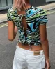 Surtie Crop Top in Warped Zebra Blue sold by Motel Rocks
