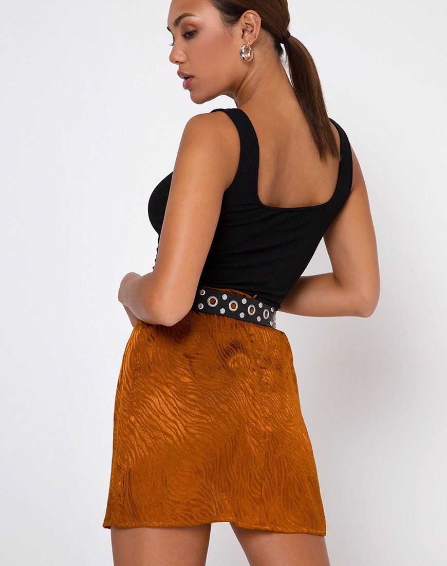 Shenka Mini Skirt in Satin Zebra Golden Coral sold by Motel Rocks product image thumbnail 2