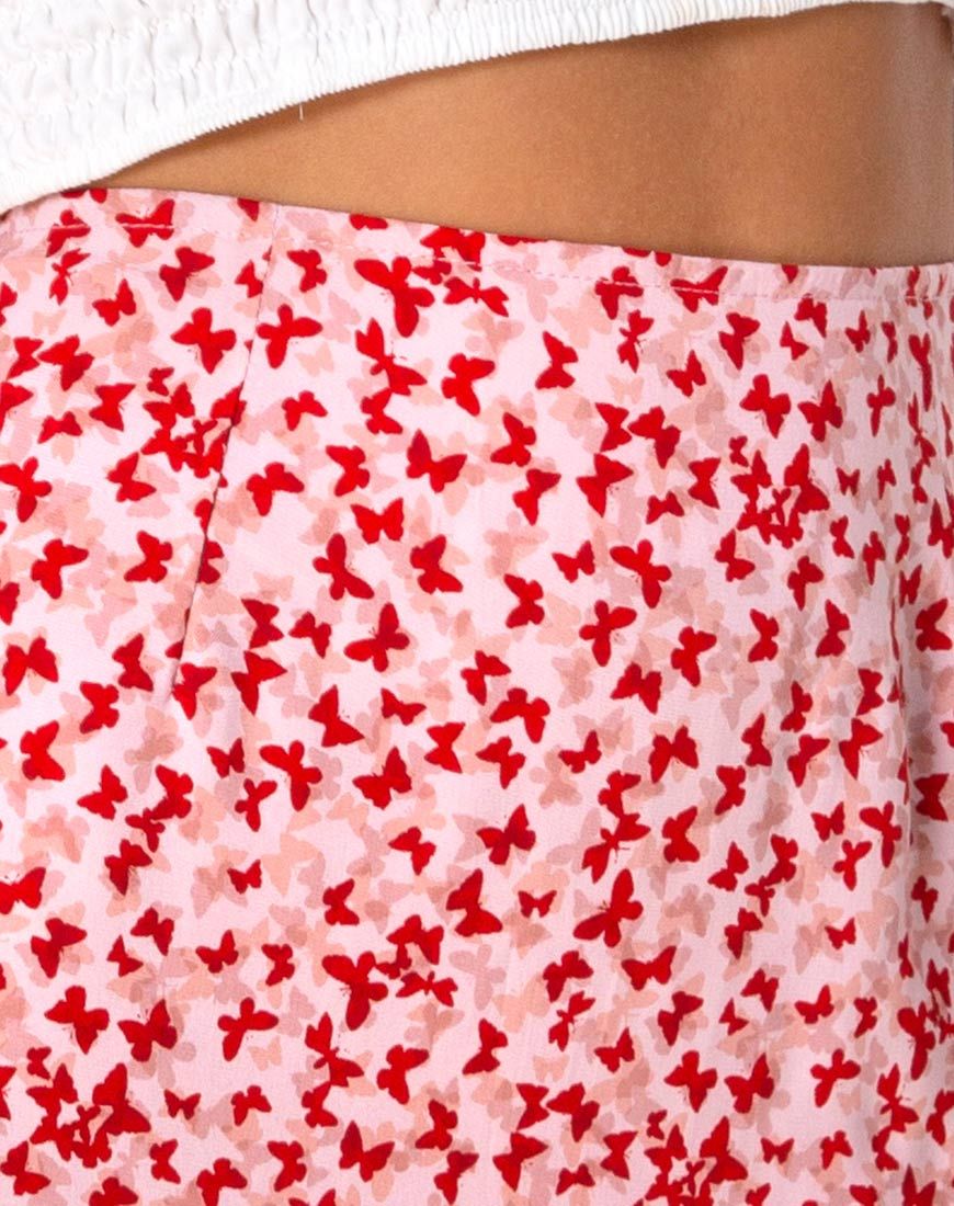 Gaelle Mini Skirt in Ditsy Butterfly Peach and Red sold by Motel Rocks product image thumbnail 5