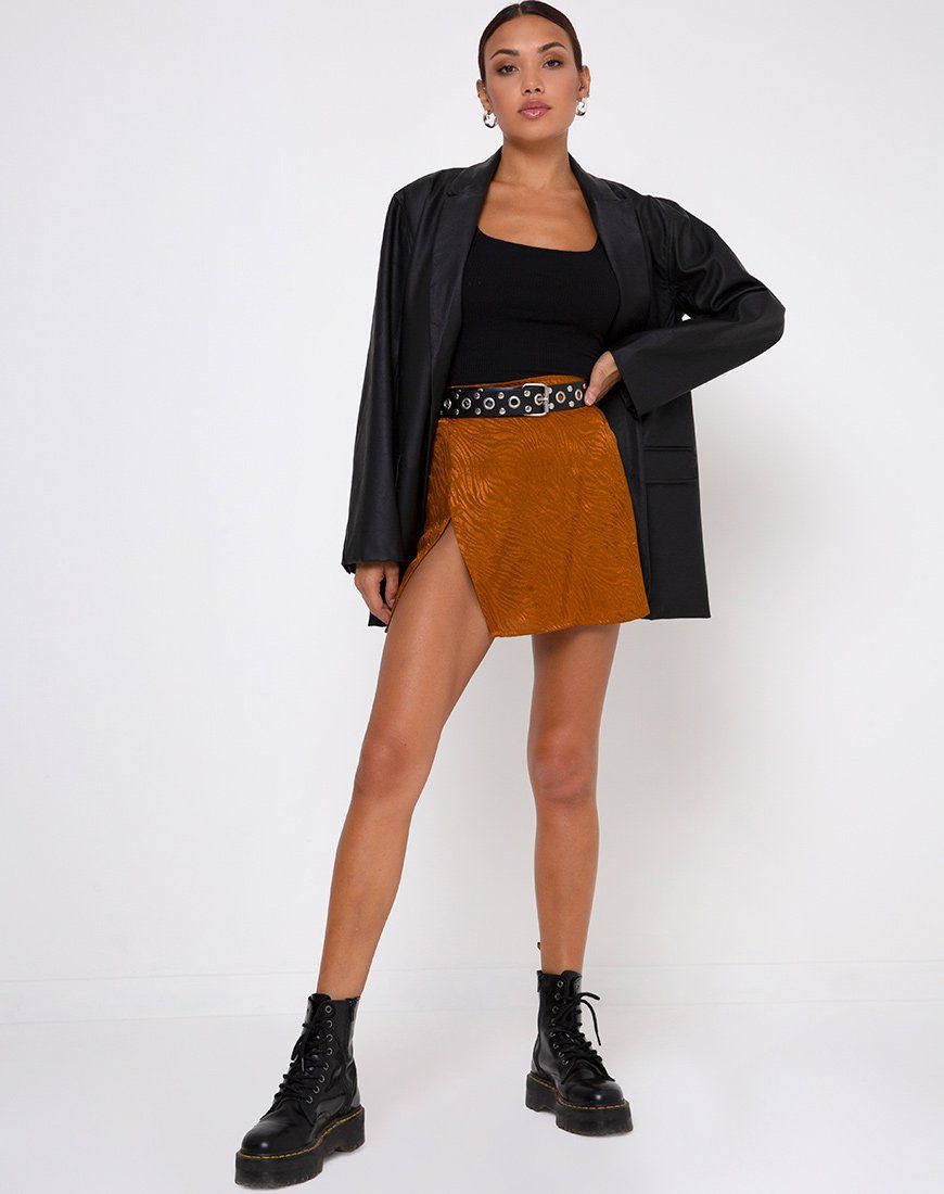 Shenka Mini Skirt in Satin Zebra Golden Coral sold by Motel Rocks product image thumbnail 3