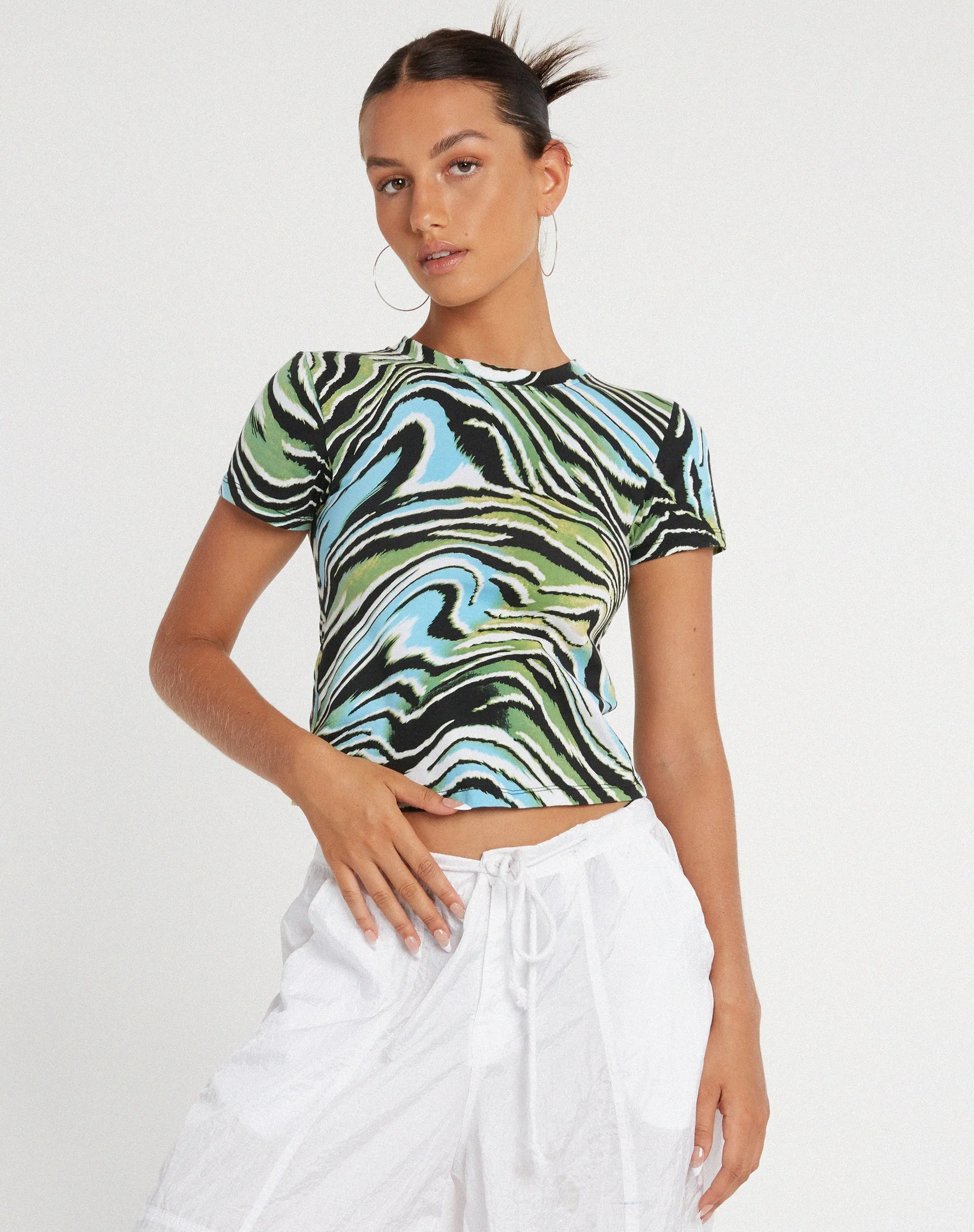 Surtie Crop Top in Warped Zebra Blue sold by Motel Rocks product image thumbnail 5