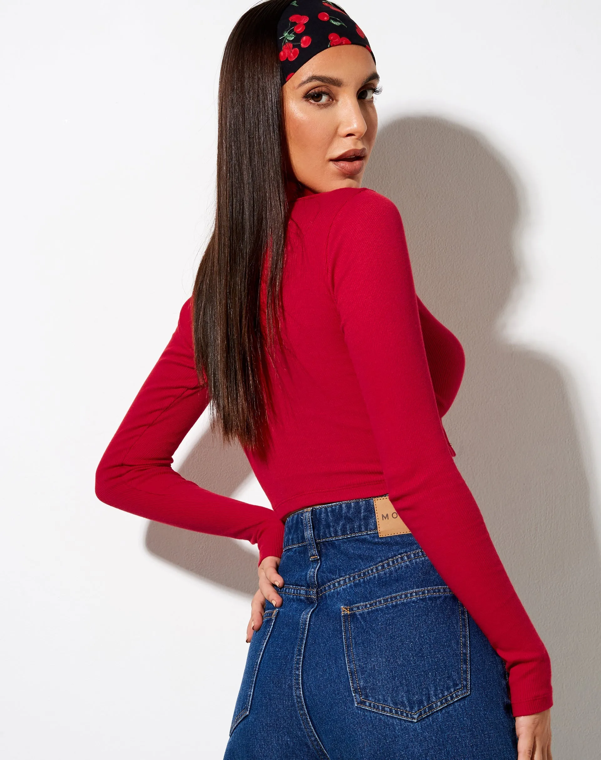 Ryals Long Sleeve Top in Rib Racing Red sold by Motel Rocks product image thumbnail 2