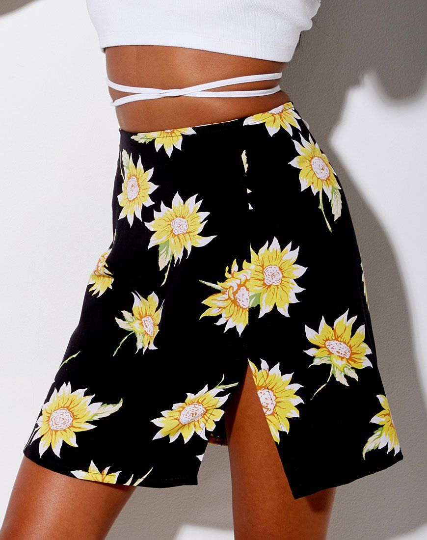 Sheny Mini Skirt in Sunny Days Black sold by Motel Rocks