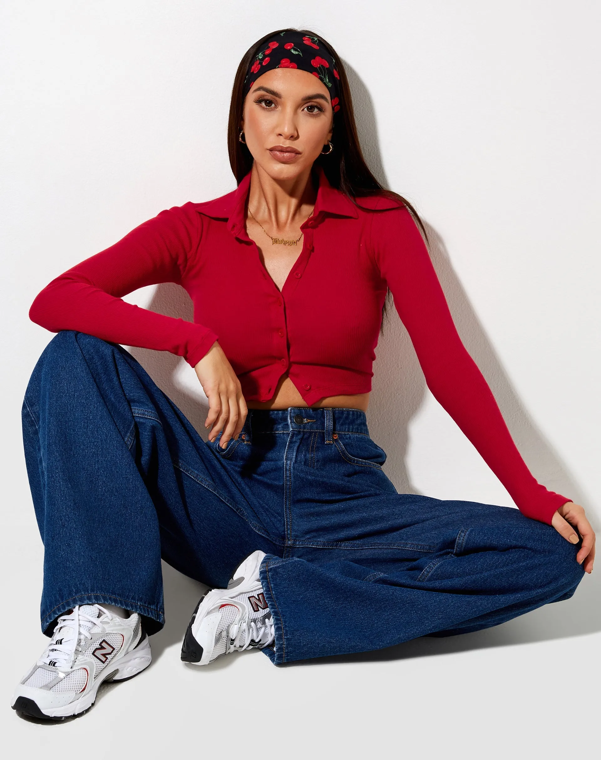 Ryals Long Sleeve Top in Rib Racing Red sold by Motel Rocks