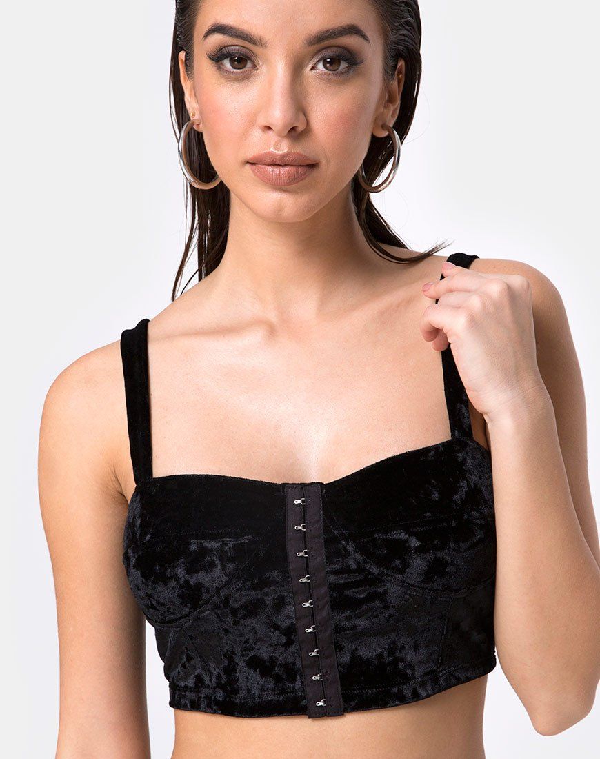 Trata Crop Top in Velvet Black sold by Motel Rocks