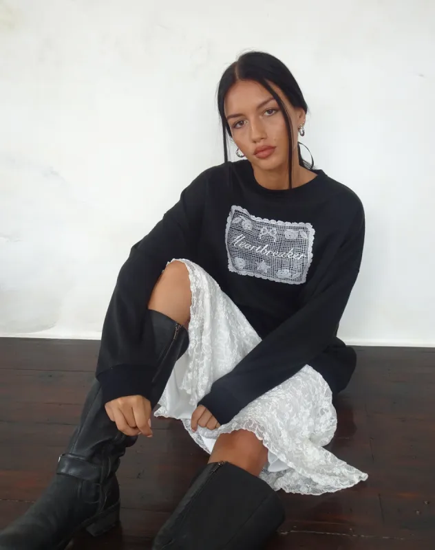 Glo Oversized Sweatshirt in Black with Heartbreaker Graphic made by Motel Rocks