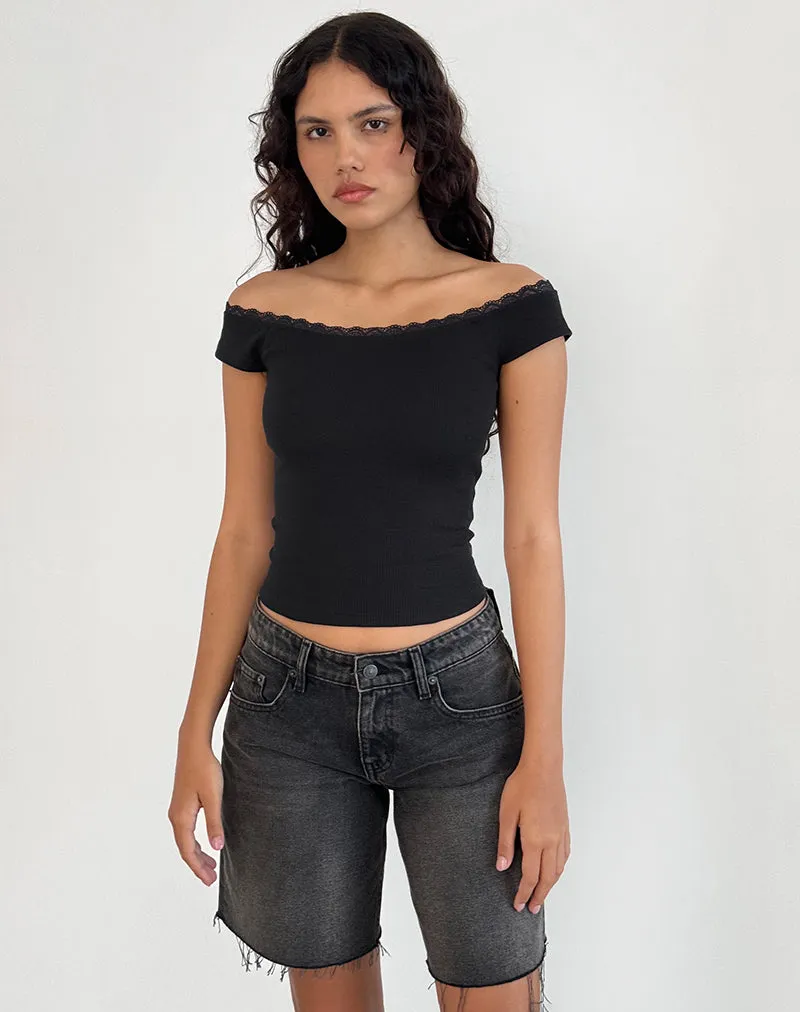 Chacha Top in Black Rib Lace sold by Motel Rocks product image thumbnail 2