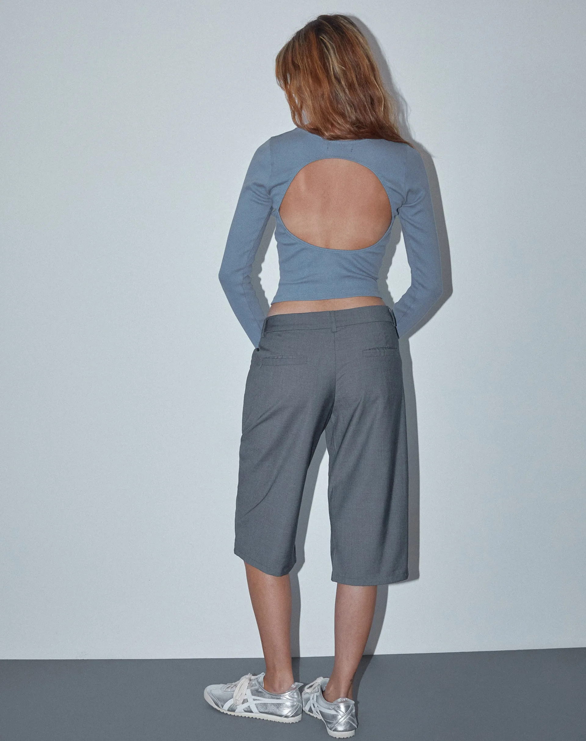 Gelbon Open Back Long Sleeve Top in Rib Powder Blue sold by Motel Rocks product image thumbnail 3