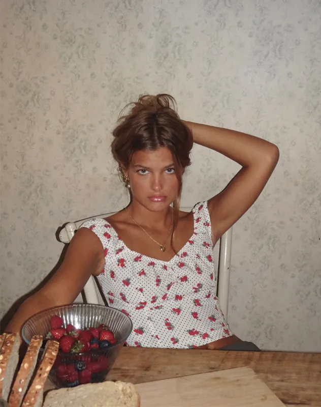 Derige Bardot Top in White Rose Polka made by Motel Rocks