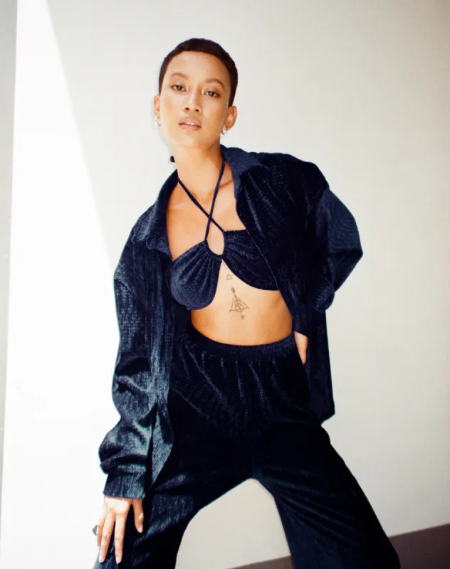 Yessa Crop Top in Velvet Navy sold by Motel Rocks