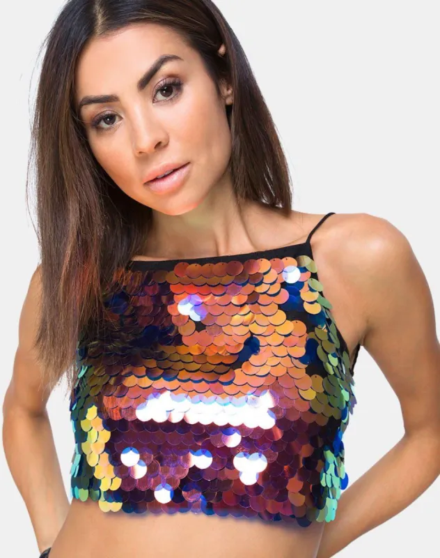 Ahena Crop Top in Dragon Fruit Sequin sold by Motel Rocks