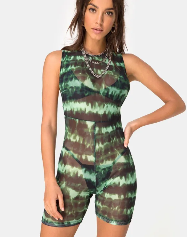 Acro Unitard Tie Dye Turquoise Mesh sold by Motel Rocks