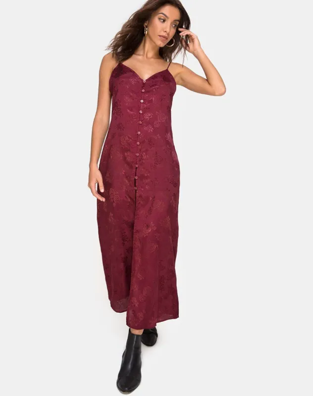 Senia Dress in Satin Rose Burgundy sold by Motel Rocks