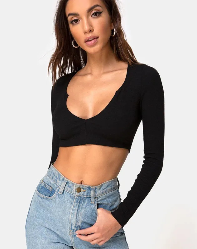 Guan Crop Top in Rib Black sold by Motel Rocks