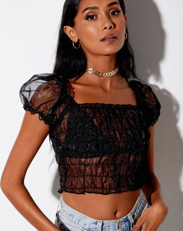 Marilla Crop Top in Black Organza sold by Motel Rocks