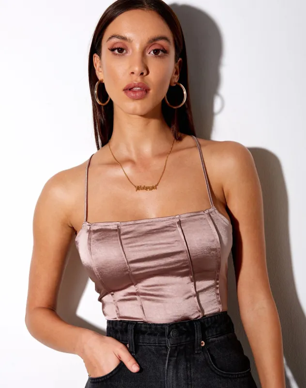 Cosey Top in Satin Champagne sold by Motel Rocks