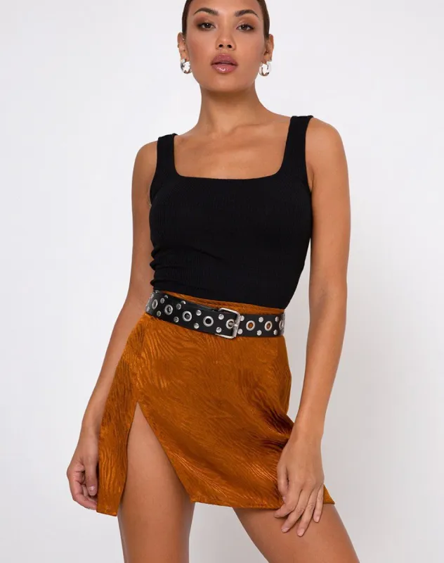 Shenka Mini Skirt in Satin Zebra Golden Coral sold by Motel Rocks