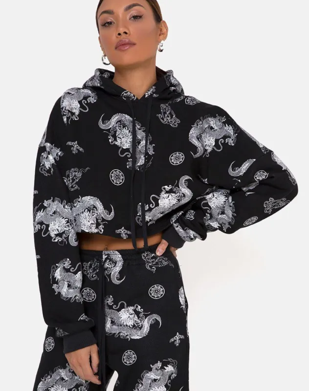 Roky Cropped Hoody in Dragon Black sold by Motel Rocks