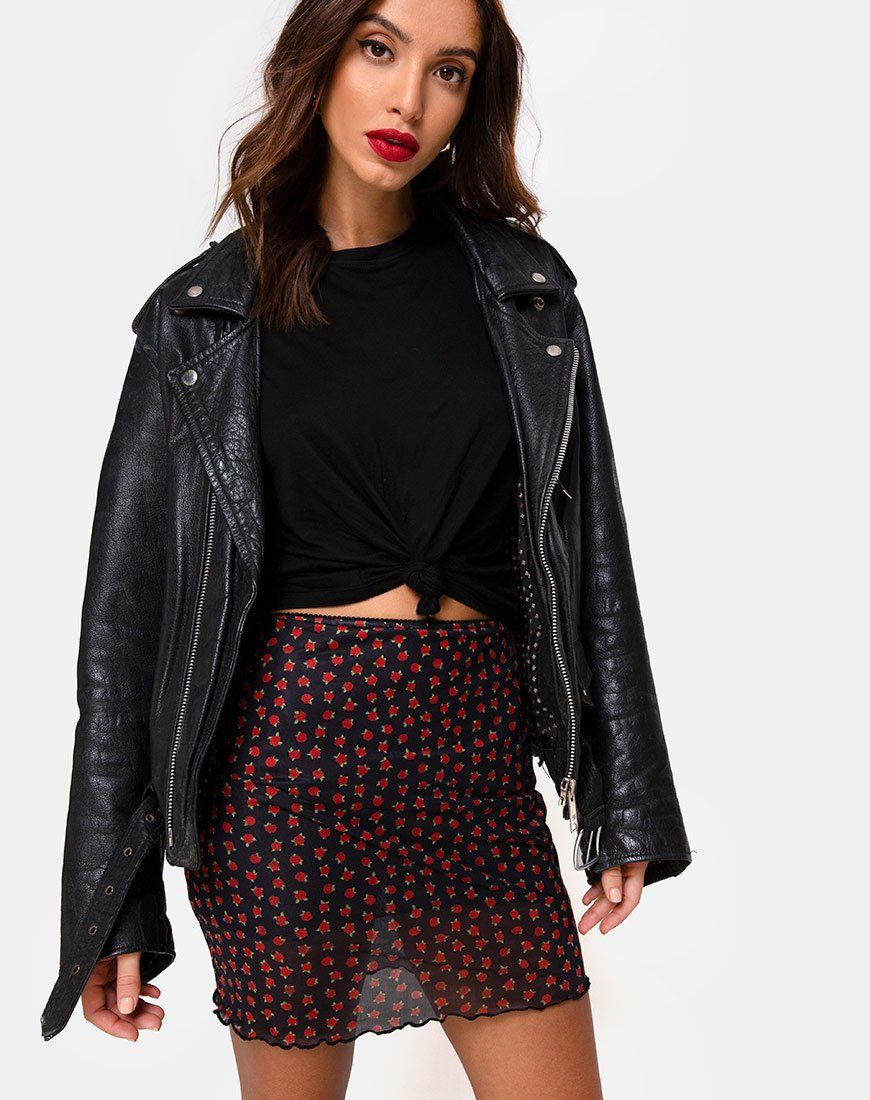 Kinnie Mini Skirt in Dotty Rose Net sold by Motel Rocks