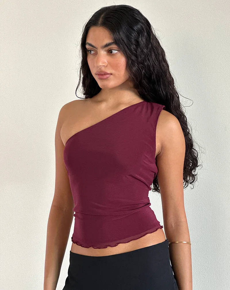Rhian One Shoulder Top in Mesh Maroon sold by Motel Rocks