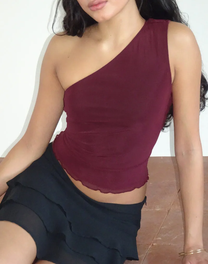 Rhian One Shoulder Top in Mesh Maroon sold by Motel Rocks product image thumbnail 2
