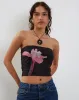 Shae Bandeau Top in Black with Pink Flower Placement sold by Motel Rocks