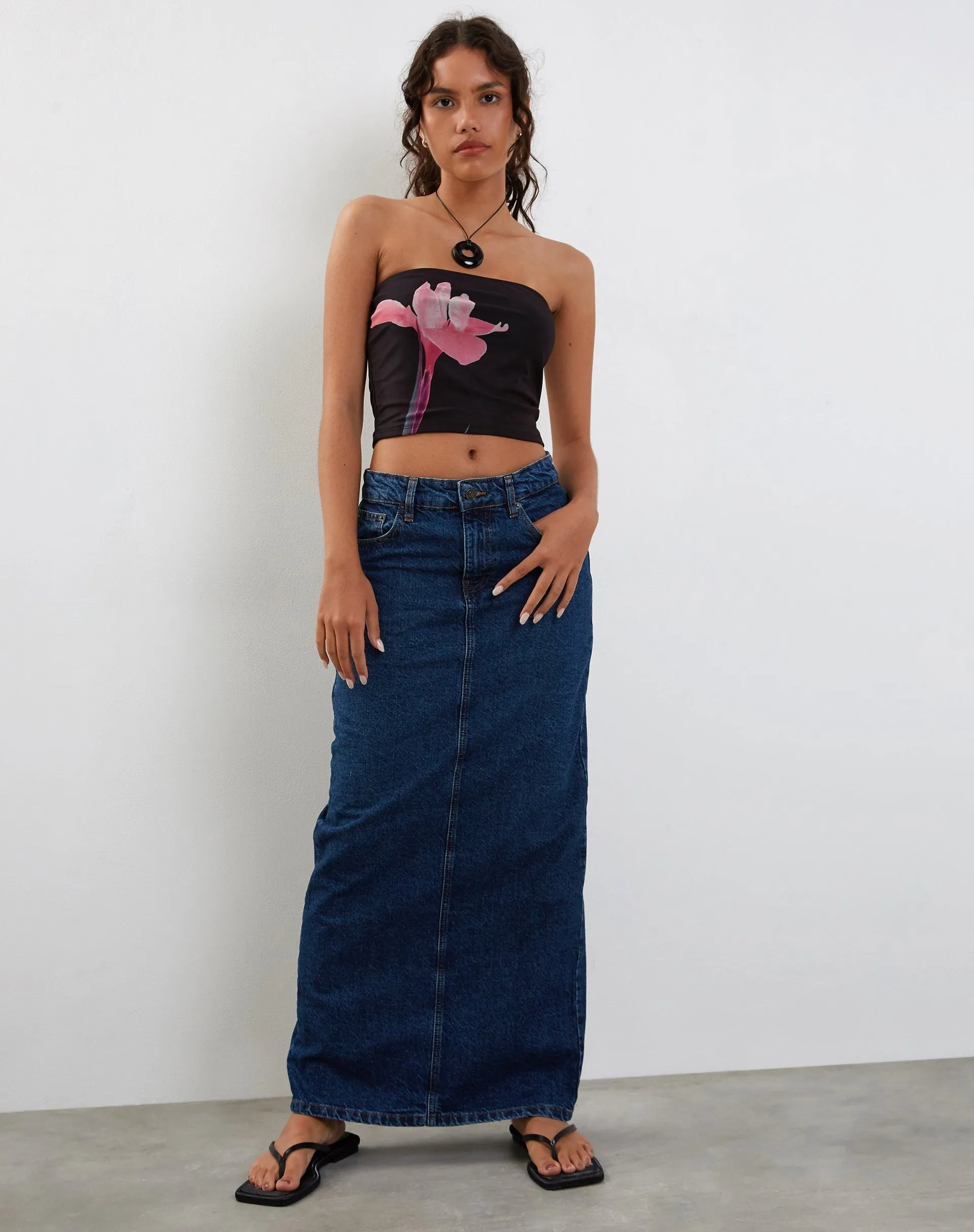 Shae Bandeau Top in Black with Pink Flower Placement sold by Motel Rocks product image thumbnail 5