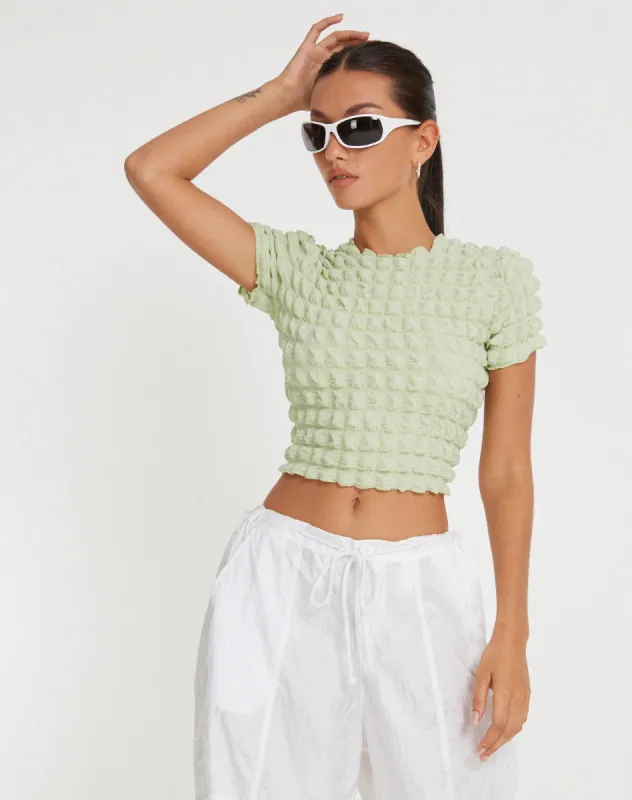 Shrunken Top in Big Bubble Jersey Pastel Lime sold by Motel Rocks