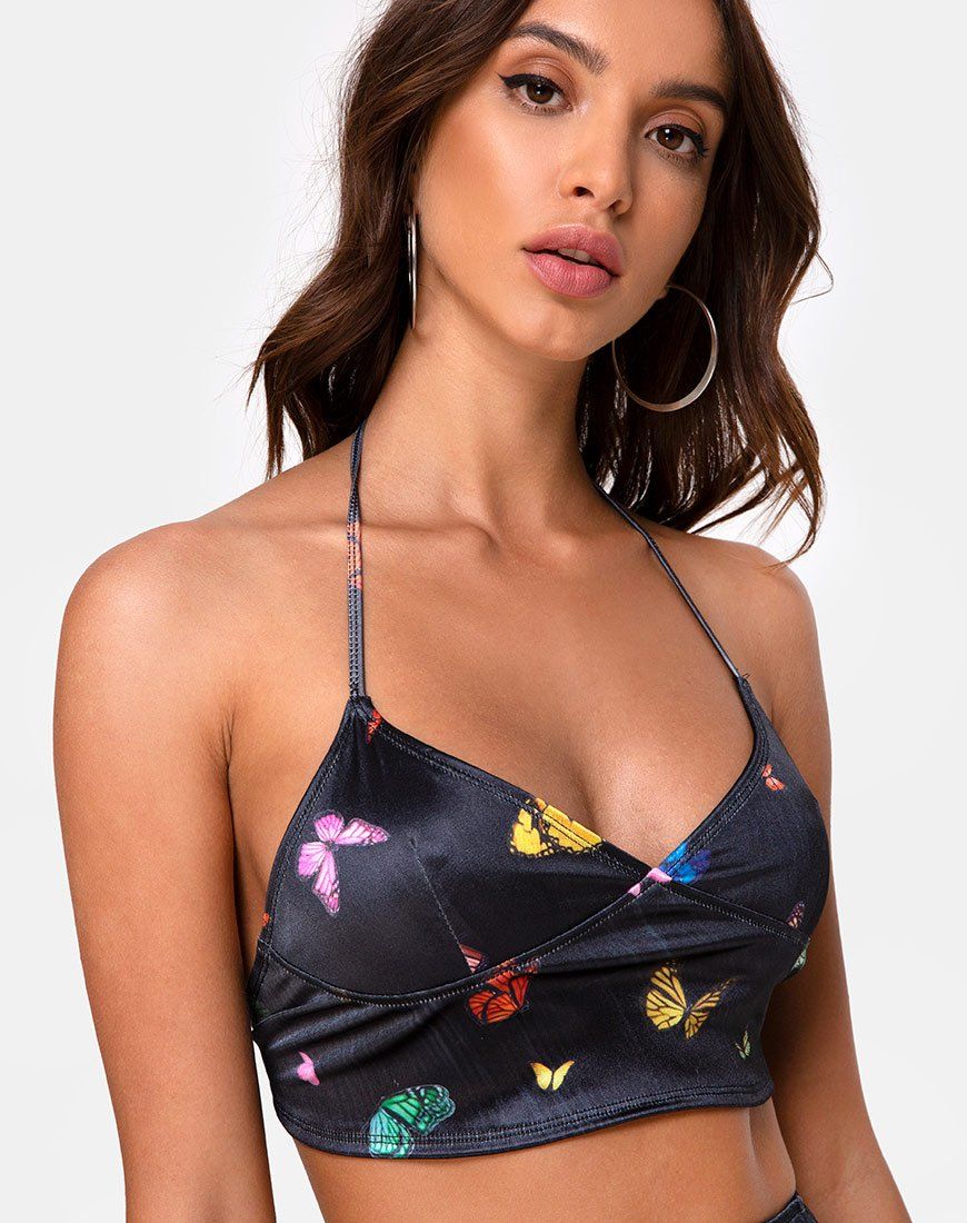 Dyla Top in Black Satin Butterfly sold by Motel Rocks product image thumbnail 4
