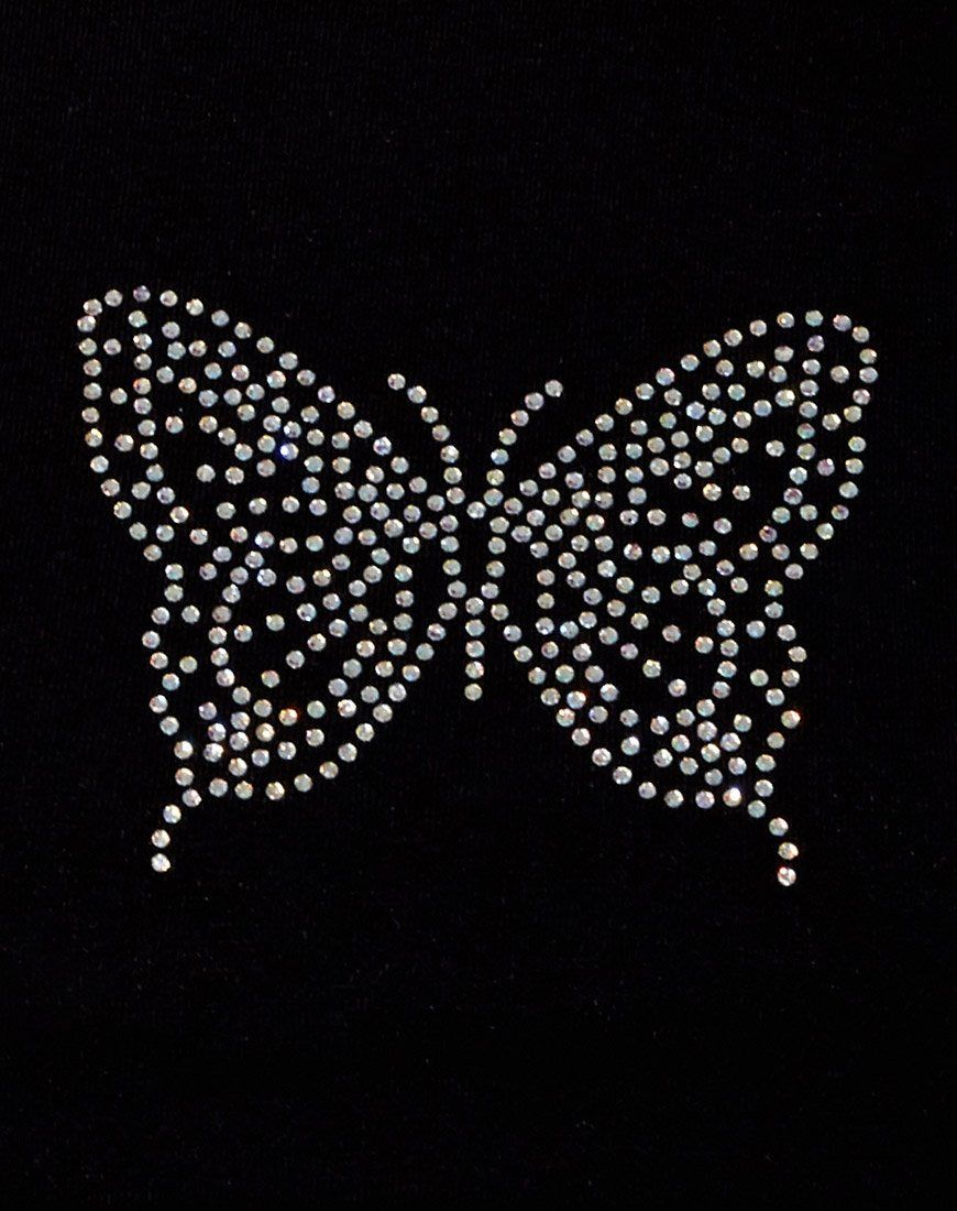 Tiney Crop Tee in Black Butterfly Hotfix sold by Motel Rocks product image thumbnail 5