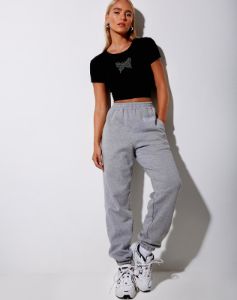 Tiney Crop Tee in Black Butterfly Hotfix sold by Motel Rocks