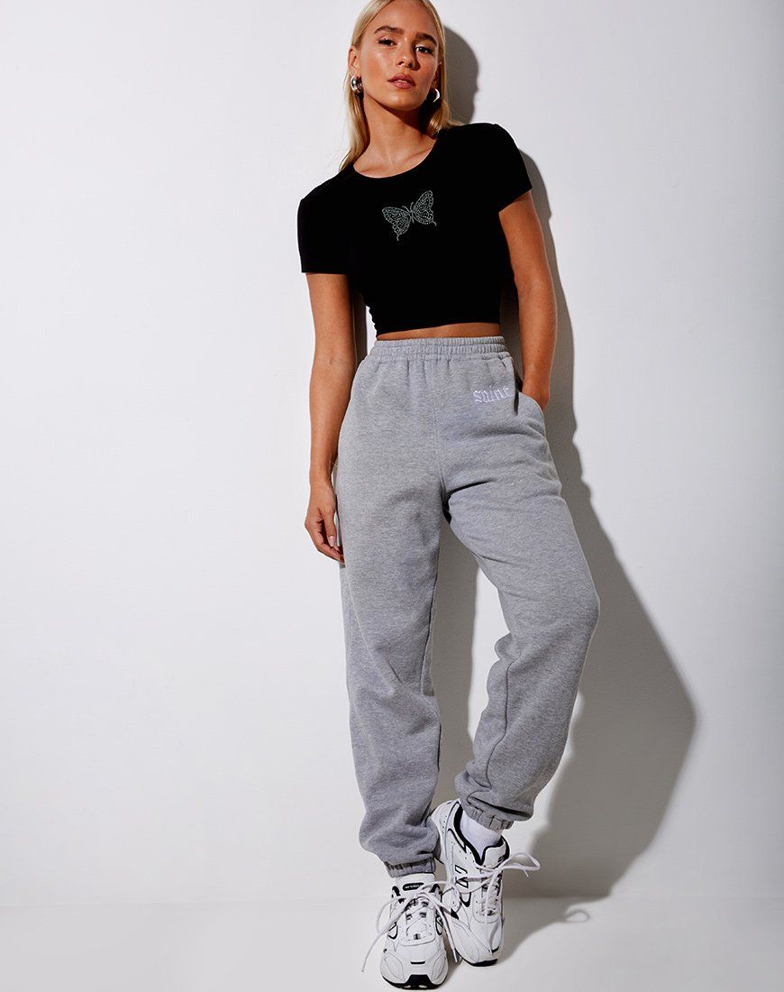 Tiney Crop Tee in Black Butterfly Hotfix sold by Motel Rocks product image thumbnail 3