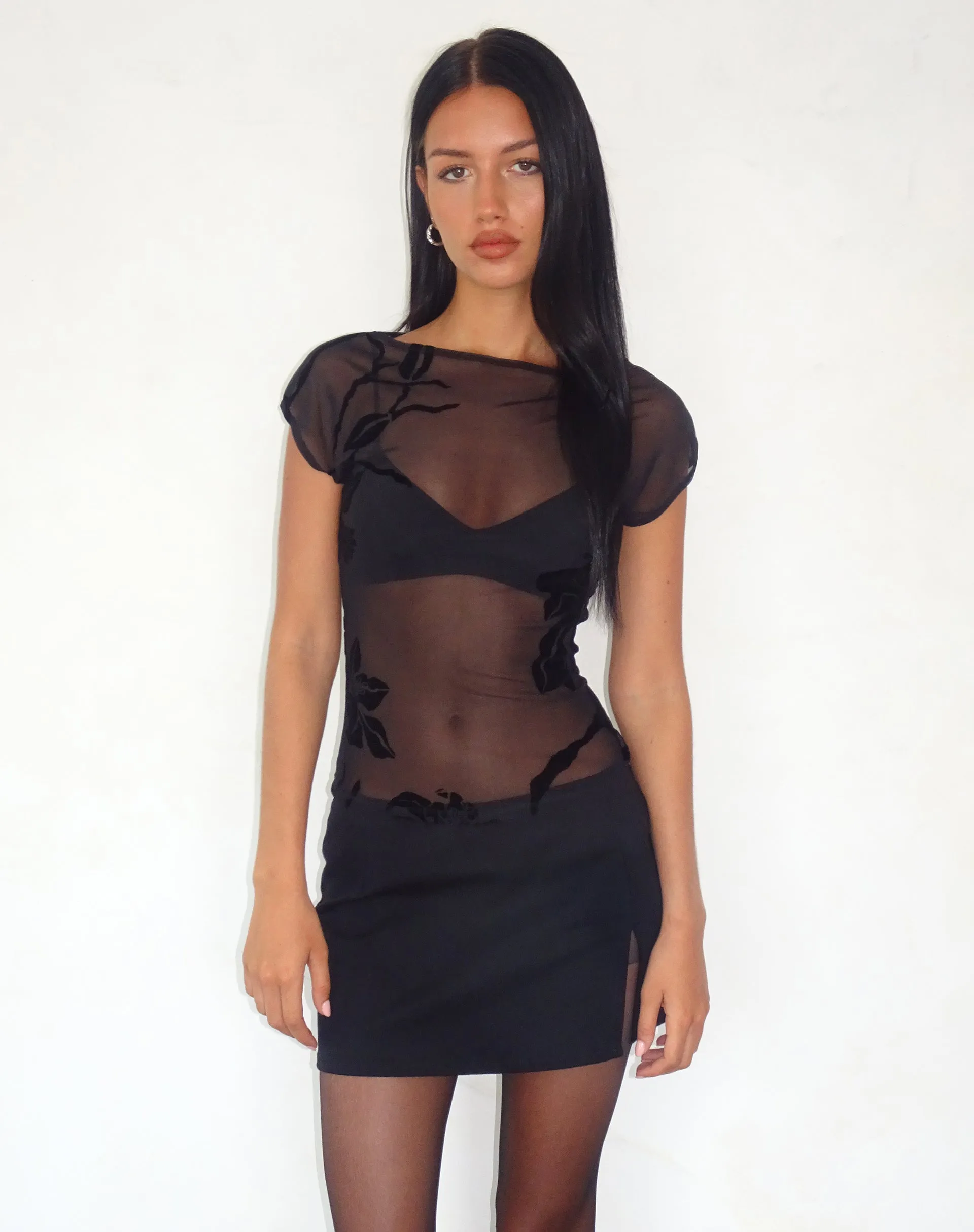 Nova Top in Orchids Flock Black sold by Motel Rocks product image thumbnail 4