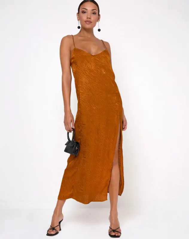 Batis Maxi Dress in Satin Zebra Golden Coral sold by Motel Rocks