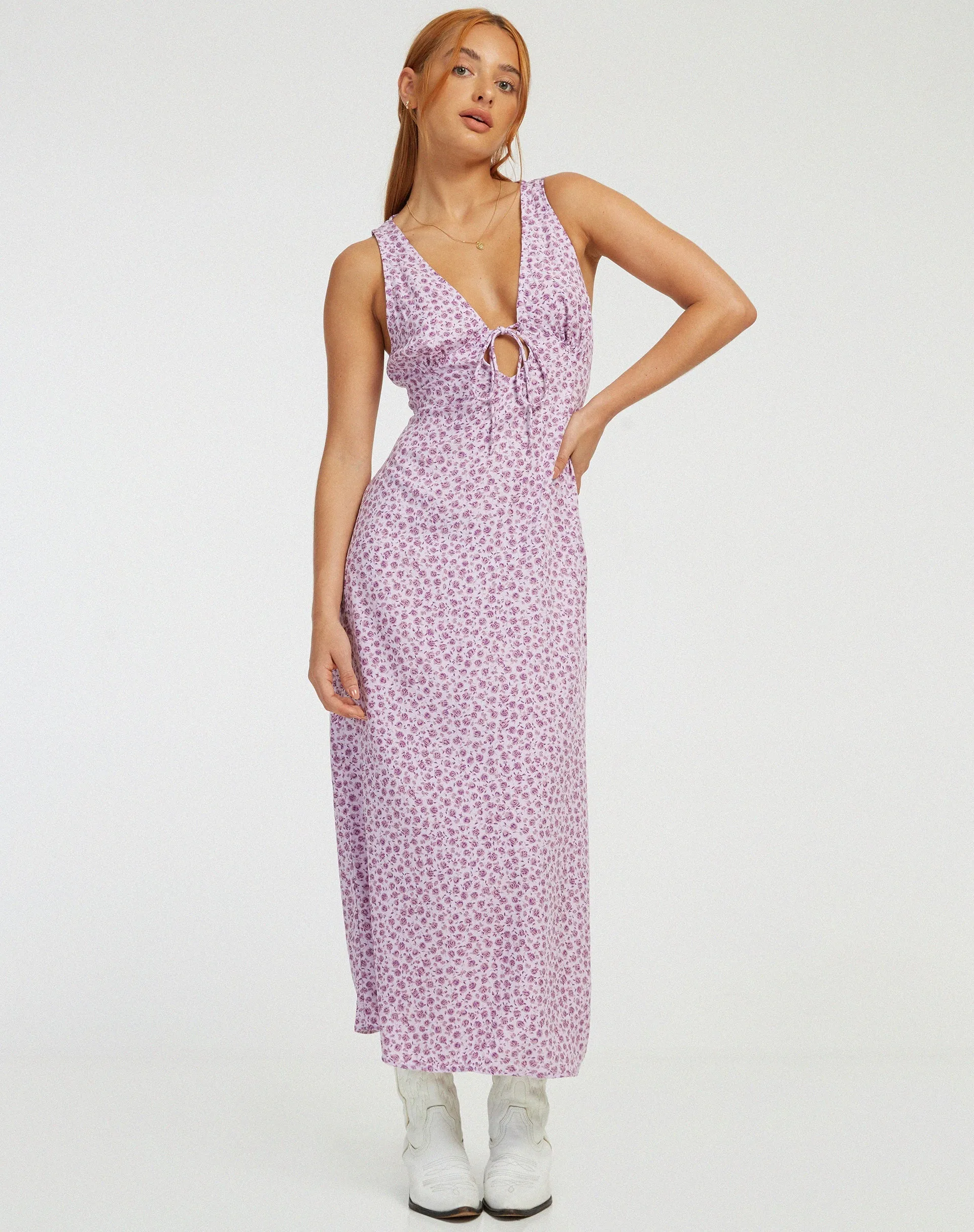 Fiaso Midi Dress in Ditsy Rose Lilac sold by Motel Rocks product image thumbnail 4
