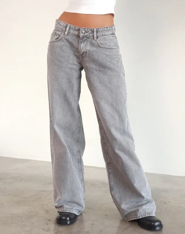 Roomy Extra Wide Low Rise Jeans in Grey Wash sold by Motel Rocks