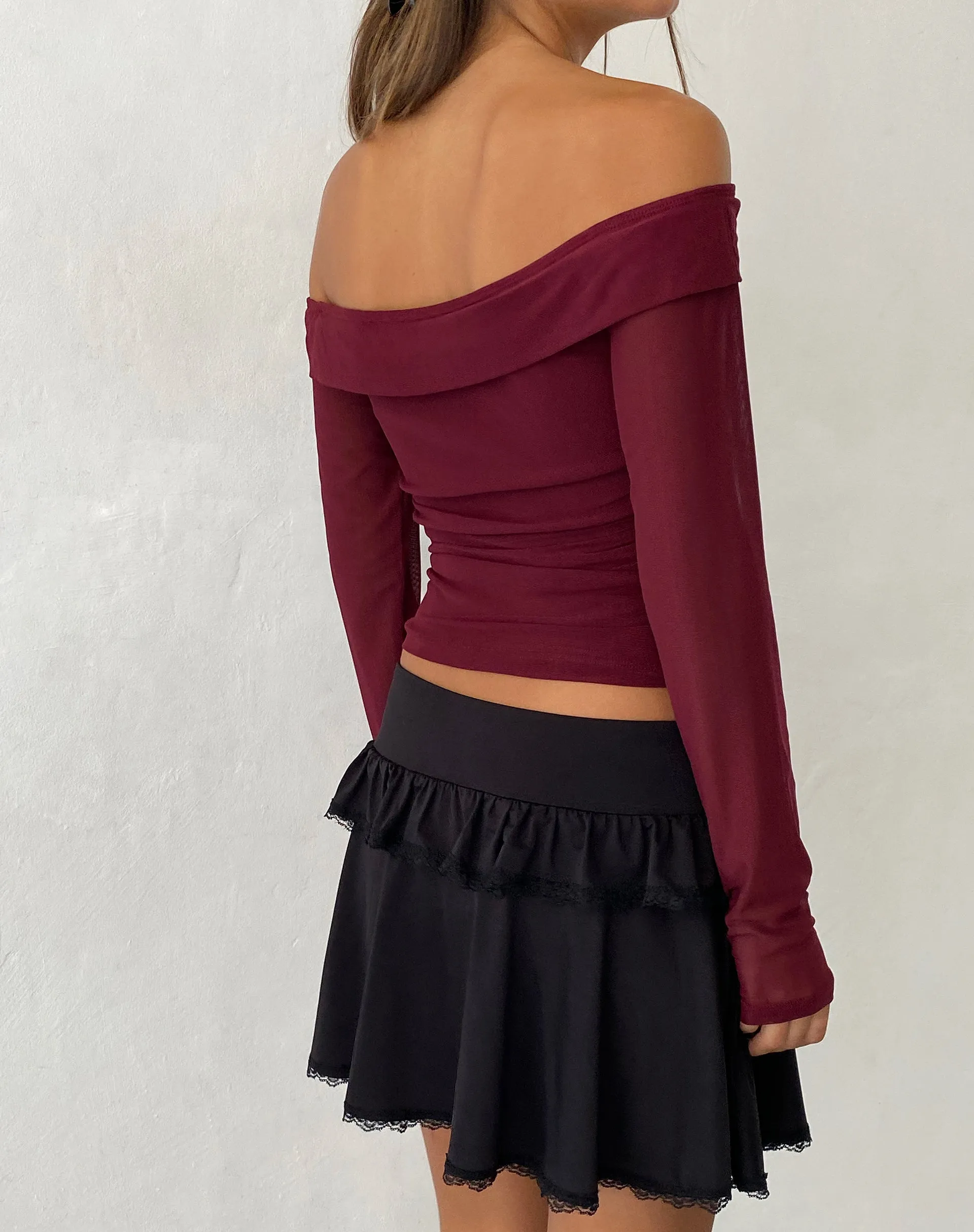 Nauri Mesh Bardot Top in Maroon sold by Motel Rocks product image thumbnail 2
