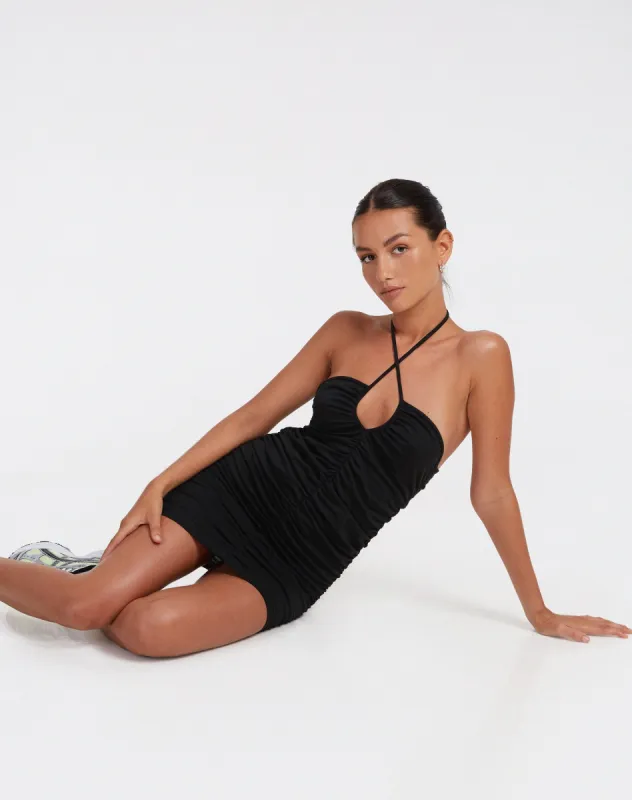 Nibe Bodycon Dress in Lycra Black sold by Motel Rocks