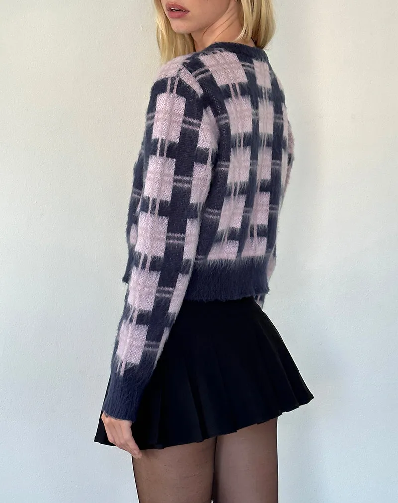 Anzio Button Up Cardigan In Multi Check Navy and Pink sold by Motel Rocks product image thumbnail 3