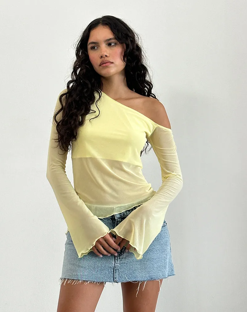 Narcissa Asymmetric Top in Mesh Lemon sold by Motel Rocks product image thumbnail 3