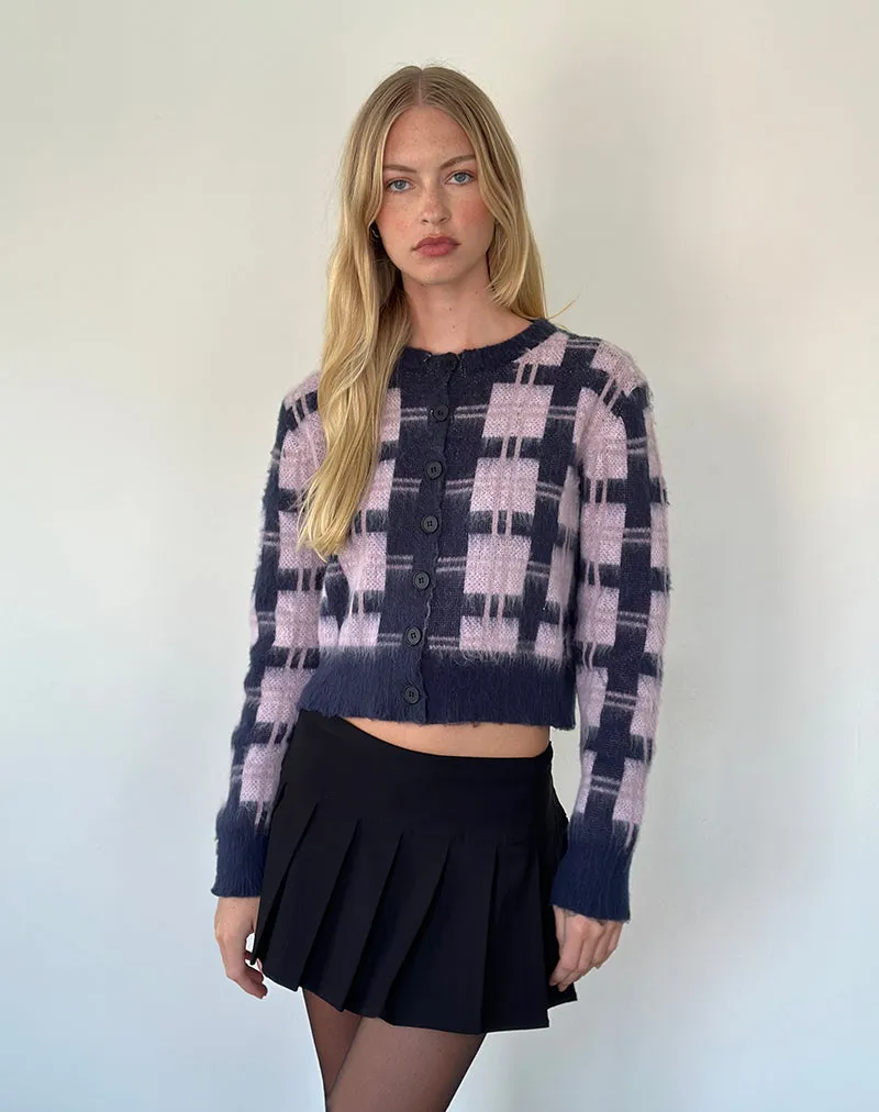 Anzio Button Up Cardigan In Multi Check Navy and Pink sold by Motel Rocks product image thumbnail 4